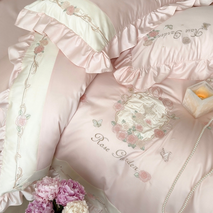91家纺网 家纺一手货源 找家纺 MIU缪家居 2025新款100支全棉纯棉四件套-玫瑰花园 玫瑰花园-玫瑰粉