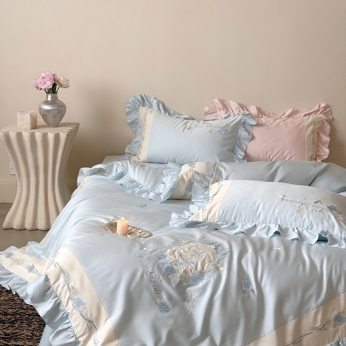 91家纺网 家纺一手货源 找家纺 MIU缪家居 2025新款100支全棉纯棉四件套-玫瑰花园 玫瑰花园-梦幻蓝