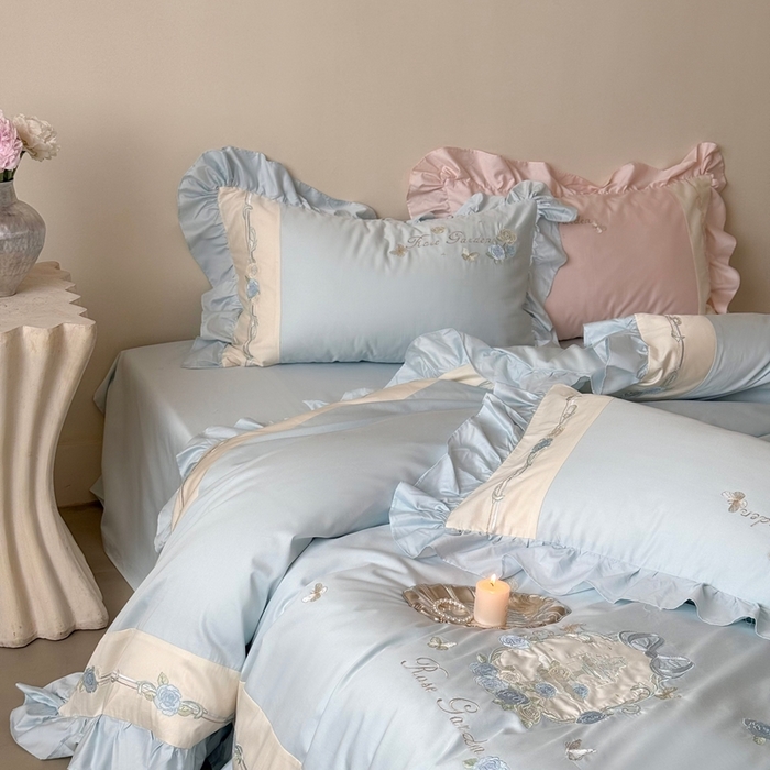 91家纺网 家纺一手货源 找家纺 MIU缪家居 2025新款100支全棉纯棉四件套-玫瑰花园 玫瑰花园-梦幻蓝