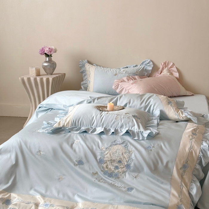 91家纺网 家纺一手货源 找家纺 MIU缪家居 2025新款100支全棉纯棉四件套-玫瑰花园 玫瑰花园-梦幻蓝