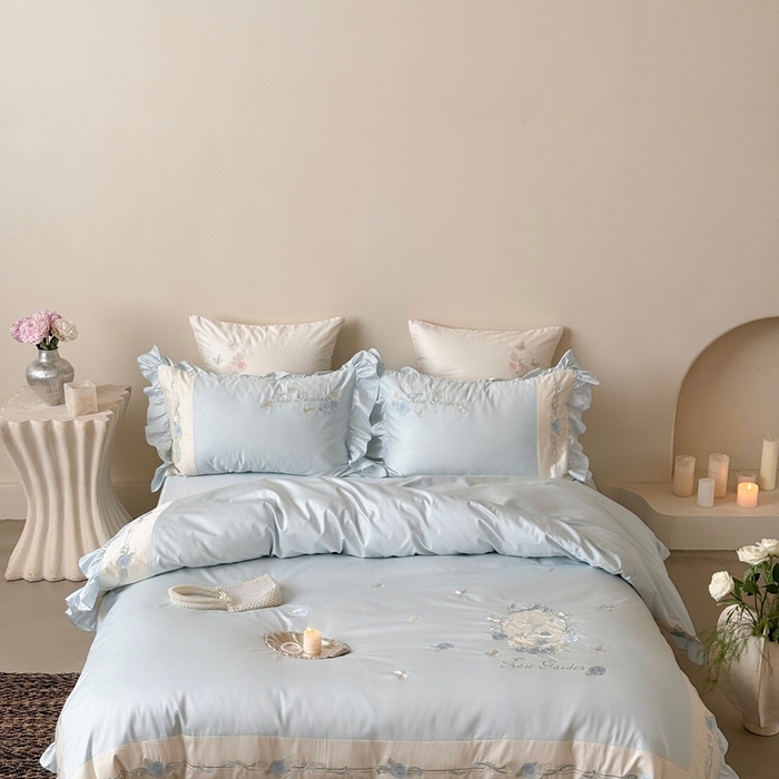 91家纺网 家纺一手货源 找家纺 MIU缪家居 2025新款100支全棉纯棉四件套-玫瑰花园 玫瑰花园-梦幻蓝