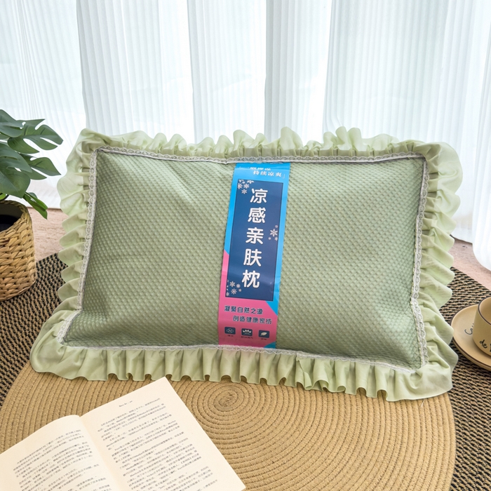 91家纺网 家纺一手货源 找家纺 诺可 2025新款夏凉茶叶枕凉感凉豆豆枕头枕芯 花边绿