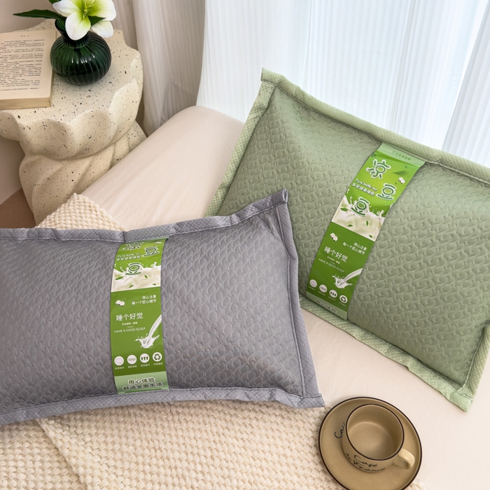 91家纺网 家纺一手货源 找家纺 诺可 2025新款夏凉茶叶枕凉感凉豆豆枕头枕芯 波浪-灰