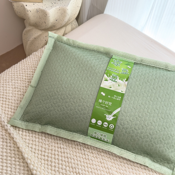 91家纺网 家纺一手货源 找家纺 诺可 2025新款夏凉茶叶枕凉感凉豆豆枕头枕芯 波浪-绿