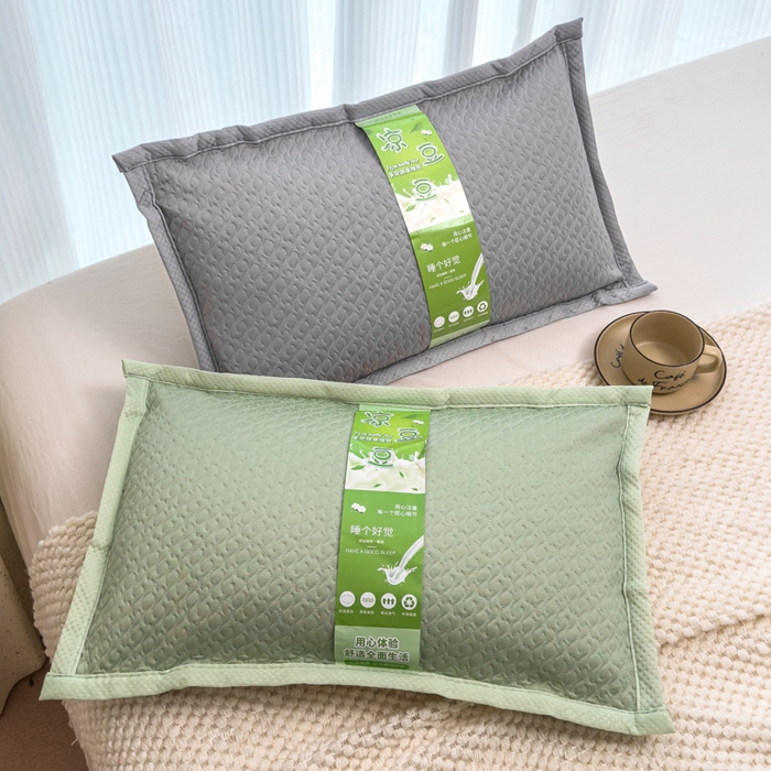 91家纺网 家纺一手货源 找家纺 诺可 2025新款夏凉茶叶枕凉感凉豆豆枕头枕芯 波浪-绿