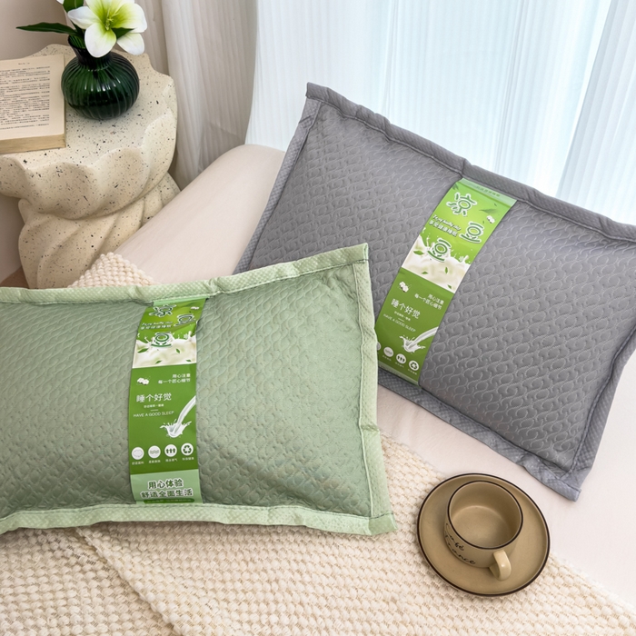 91家纺网 家纺一手货源 找家纺 诺可 2025新款夏凉茶叶枕凉感凉豆豆枕头枕芯 波浪-绿