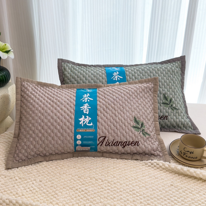 91家纺网 家纺一手货源 找家纺 诺可 2025新款夏凉茶叶枕凉感凉豆豆枕头枕芯 枫叶-灰