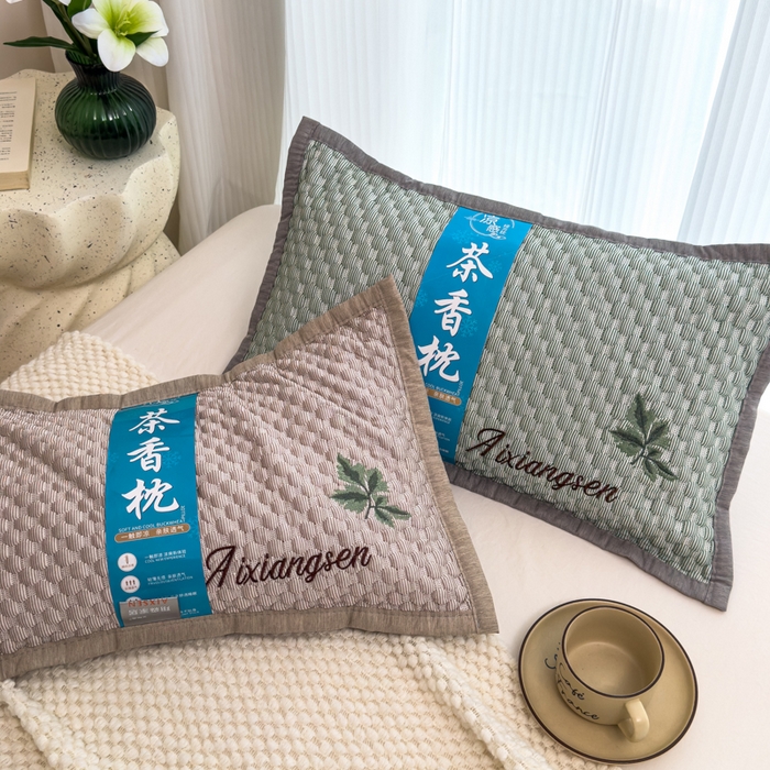 91家纺网 家纺一手货源 找家纺 诺可 2025新款夏凉茶叶枕凉感凉豆豆枕头枕芯 枫叶-灰