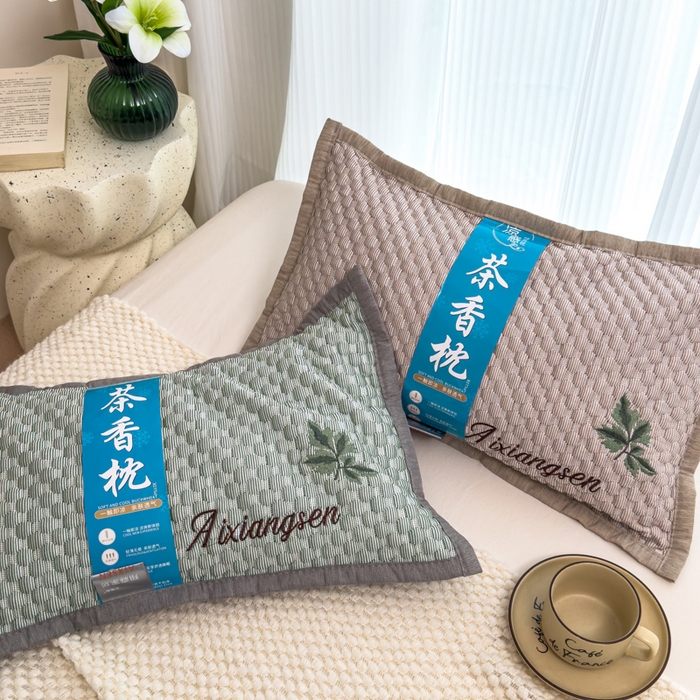 91家纺网 家纺一手货源 找家纺 诺可 2025新款夏凉茶叶枕凉感凉豆豆枕头枕芯 枫叶-蓝