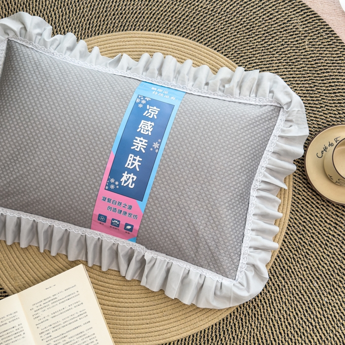 91家纺网 家纺一手货源 找家纺 诺可 2025新款夏凉茶叶枕凉感凉豆豆枕头枕芯 花边灰