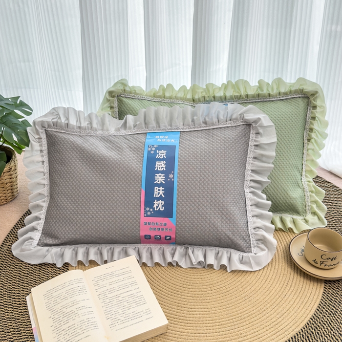 91家纺网 家纺一手货源 找家纺 诺可 2025新款夏凉茶叶枕凉感凉豆豆枕头枕芯 花边灰