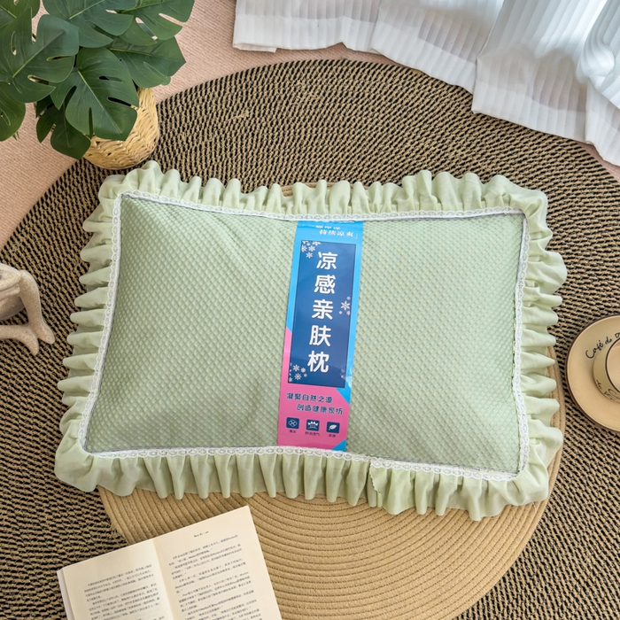 91家纺网 家纺一手货源 找家纺 诺可 2025新款夏凉茶叶枕凉感凉豆豆枕头枕芯 花边绿