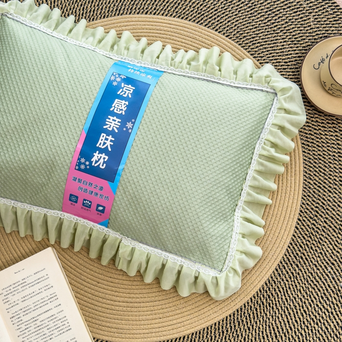 91家纺网 家纺一手货源 找家纺 诺可 2025新款夏凉茶叶枕凉感凉豆豆枕头枕芯 花边绿