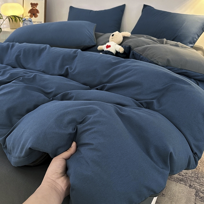 91家纺网 家纺一手货源 找家纺 优纤家纺 2025新款简约亲肤四件套床单床笠学生三件套-纯色混搭系列 宝蓝灰