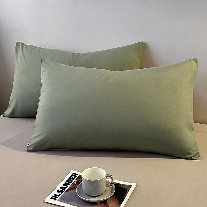 91家纺网 家纺一手货源 找家纺 优纤家纺 2025新款简约亲肤四件套床单床笠学生三件套-纯色混搭系列 豆绿卡其