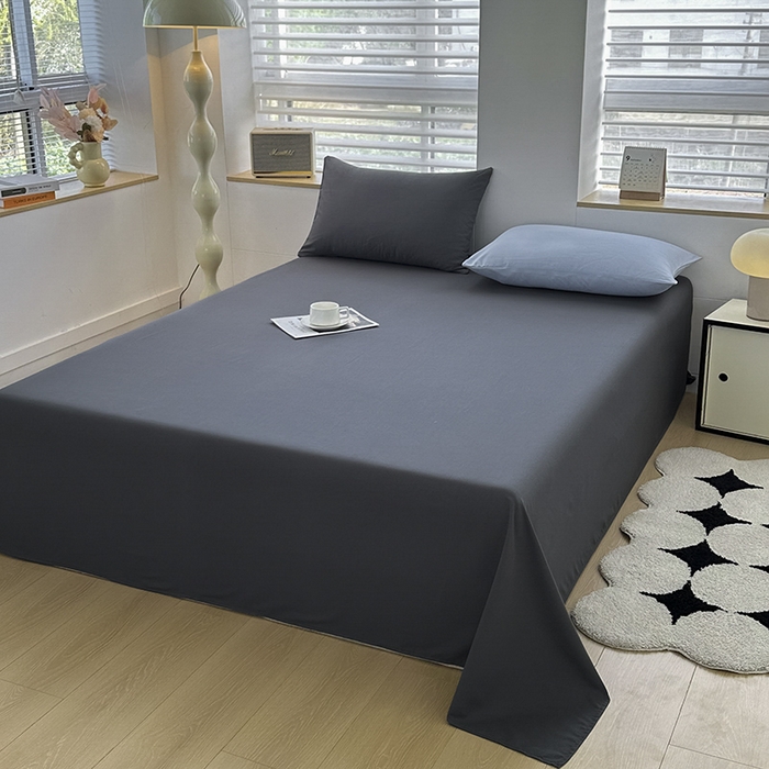 91家纺网 家纺一手货源 找家纺 优纤家纺 2025新款简约亲肤四件套床单床笠学生三件套-纯色混搭系列 洛克浅蓝