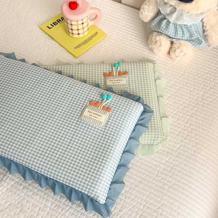 91家纺网 家纺一手货源 找家纺 诺可 2025新款凉感学生儿童记忆枕枕头枕芯-花边郁金香 蓝色