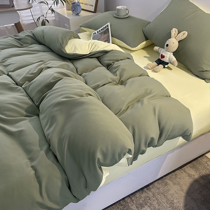 优纤家纺 2025新款简约亲肤四件套床单床笠学生三件套-纯色混搭系列 抹茶奶黄