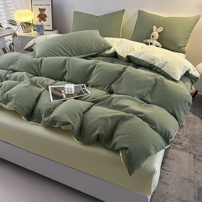 91家纺网 家纺一手货源 找家纺 优纤家纺 2025新款简约亲肤四件套床单床笠学生三件套-纯色混搭系列 抹茶奶黄