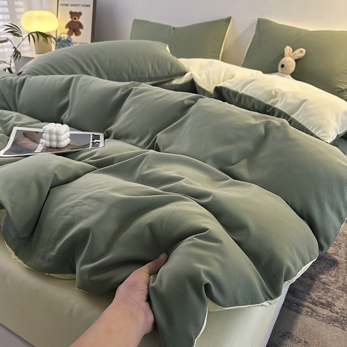 91家纺网 家纺一手货源 找家纺 优纤家纺 2025新款简约亲肤四件套床单床笠学生三件套-纯色混搭系列 抹茶奶黄