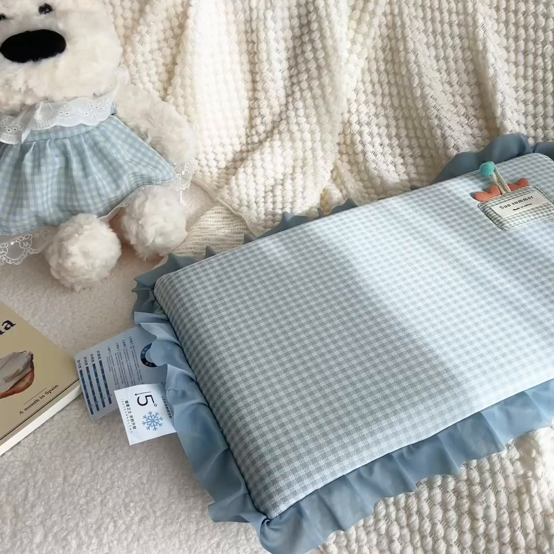 91家纺网 家纺一手货源 找家纺 诺可 2025新款凉感学生儿童记忆枕枕头枕芯-花边郁金香 蓝色