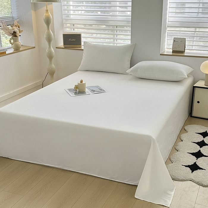 91家纺网 家纺一手货源 找家纺 优纤家纺 2025新款简约亲肤四件套床单床笠学生三件套-纯色混搭系列 奶昔白