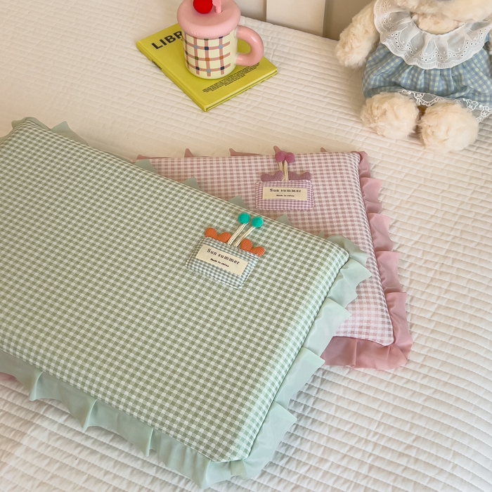 91家纺网 家纺一手货源 找家纺 诺可 2025新款凉感学生儿童记忆枕枕头枕芯-花边郁金香 绿色