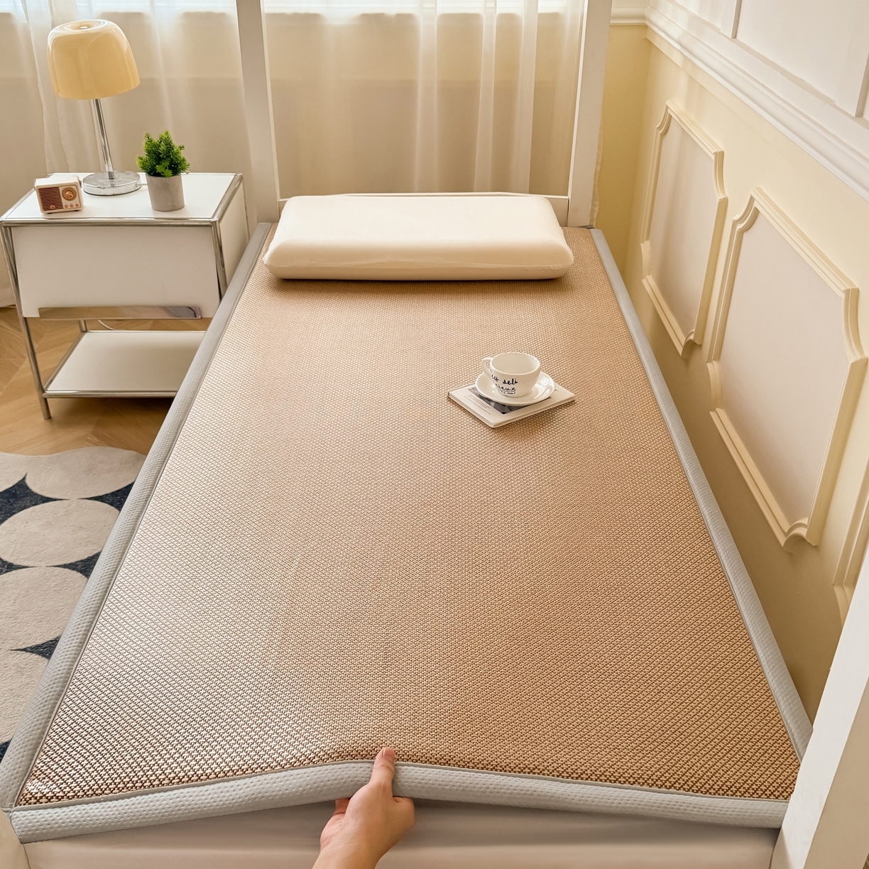 91家纺网 家纺一手货源 找家纺 （总）卡罗兰 2025新款提花冰藤按摩床褥双面四季通用学生床垫