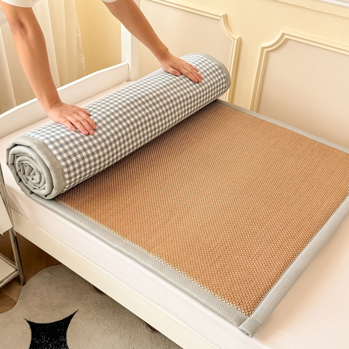 91家纺网 家纺一手货源 找家纺 （总）卡罗兰 2025新款提花冰藤按摩床褥双面四季通用学生床垫