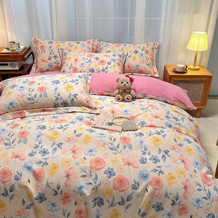 91家纺网 家纺一手货源 找家纺 卡普家居 2025新款全棉纯棉磨毛加厚四件套系列-四件套 花香四溢