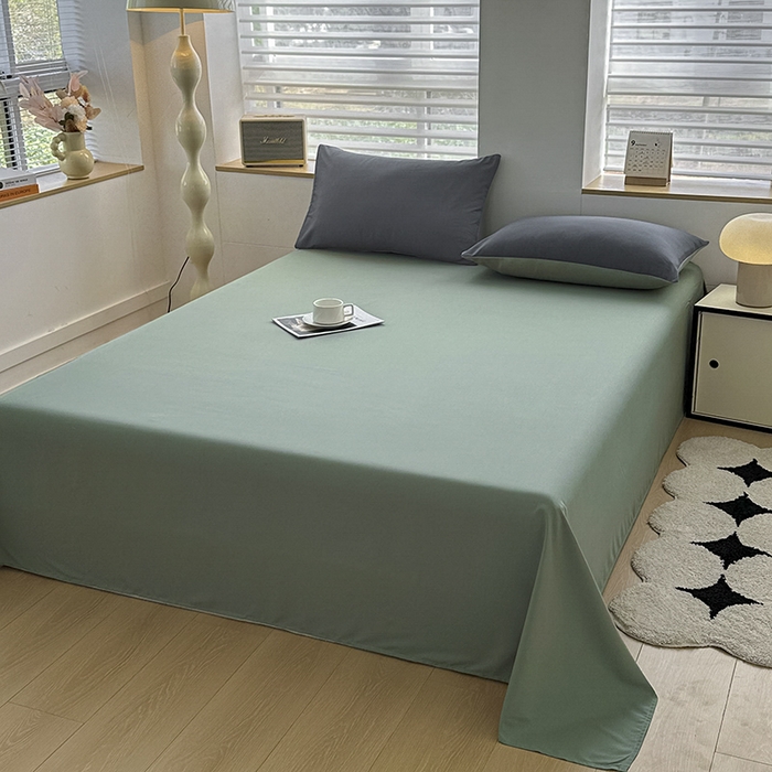 91家纺网 家纺一手货源 找家纺 优纤家纺 2025新款简约亲肤四件套床单床笠学生三件套-纯色混搭系列 深灰抹茶