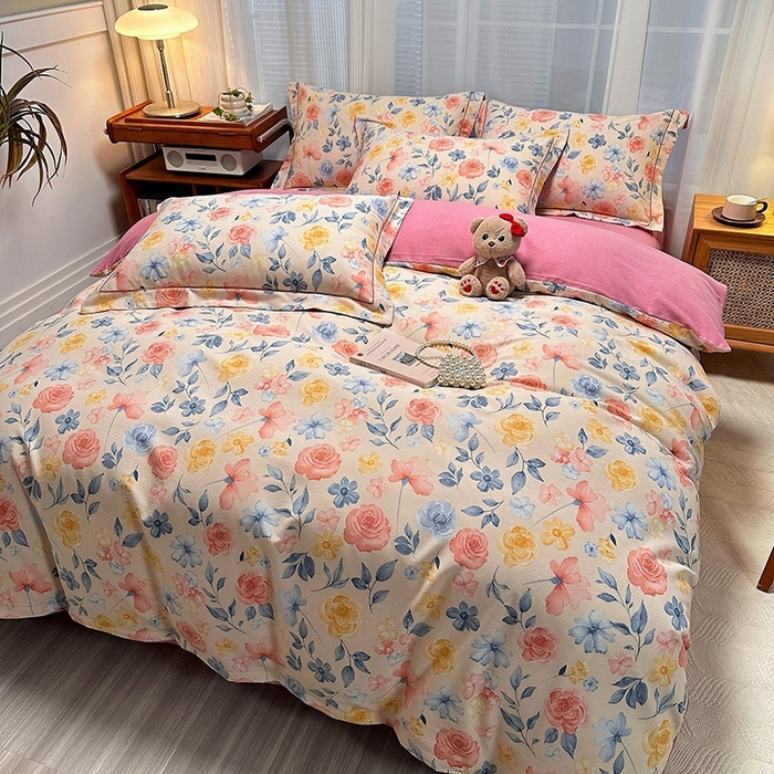 91家纺网 家纺一手货源 找家纺 卡普家居 2025新款全棉纯棉磨毛加厚四件套系列-四件套 花香四溢