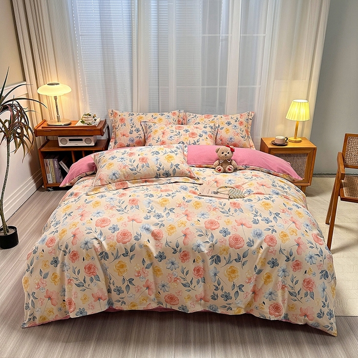 91家纺网 家纺一手货源 找家纺 卡普家居 2025新款全棉纯棉磨毛加厚四件套系列-四件套 花香四溢