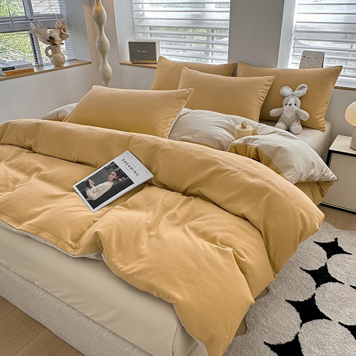 91家纺网 家纺一手货源 找家纺 优纤家纺 2025新款简约亲肤四件套床单床笠学生三件套-纯色混搭系列 炭烤起司