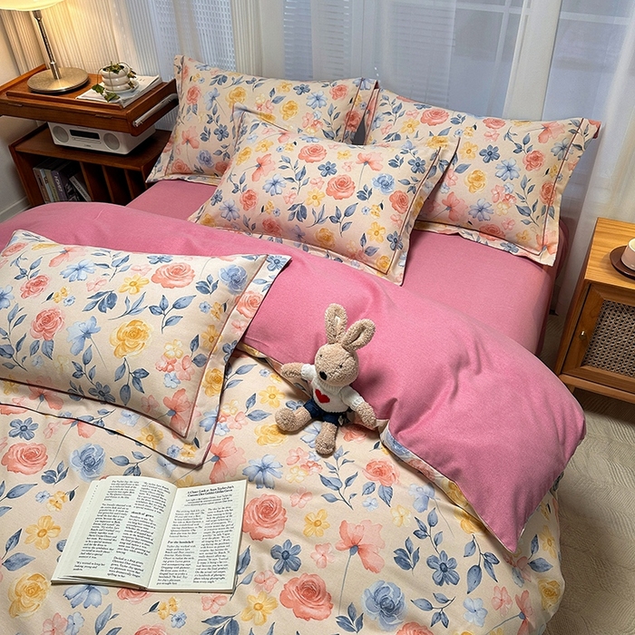 91家纺网 家纺一手货源 找家纺 卡普家居 2025新款全棉纯棉磨毛加厚四件套系列-四件套 花香四溢