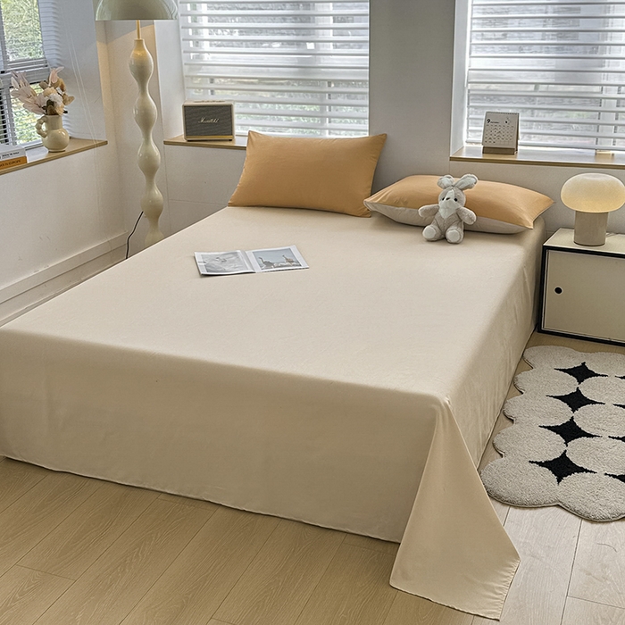 91家纺网 家纺一手货源 找家纺 优纤家纺 2025新款简约亲肤四件套床单床笠学生三件套-纯色混搭系列 炭烤起司