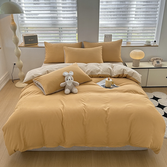 91家纺网 家纺一手货源 找家纺 优纤家纺 2025新款简约亲肤四件套床单床笠学生三件套-纯色混搭系列 炭烤起司