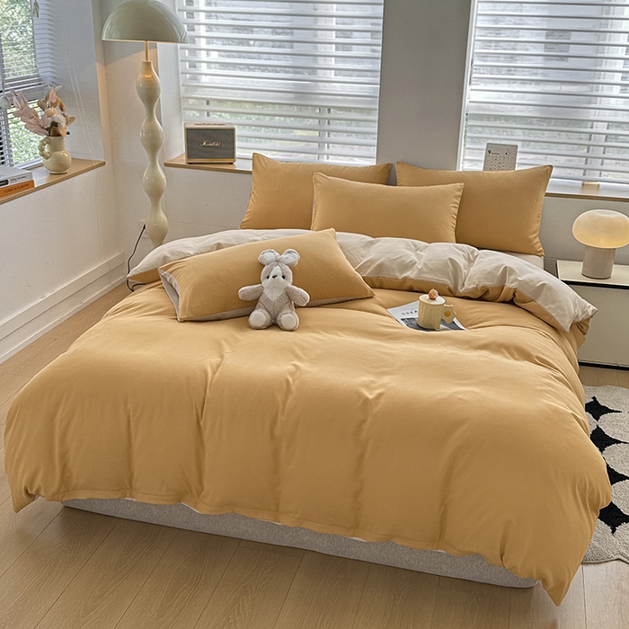 91家纺网 家纺一手货源 找家纺 优纤家纺 2025新款简约亲肤四件套床单床笠学生三件套-纯色混搭系列 炭烤起司