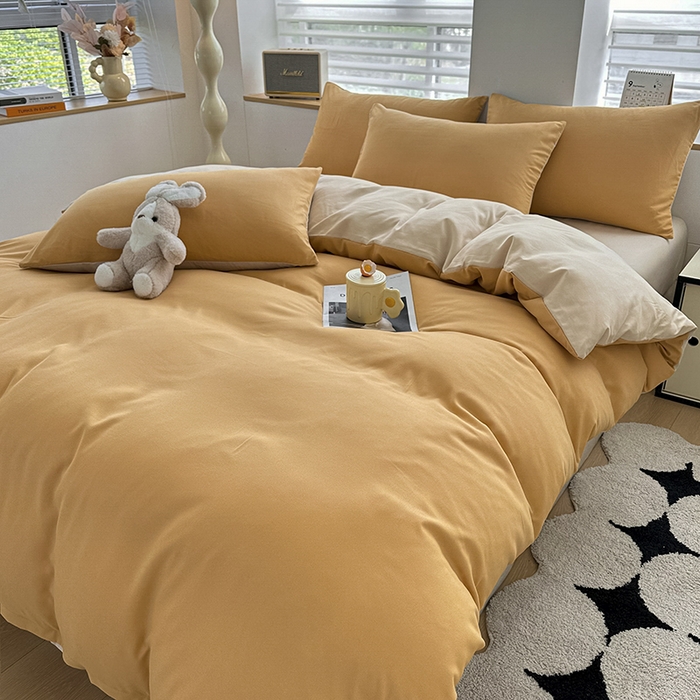 91家纺网 家纺一手货源 找家纺 优纤家纺 2025新款简约亲肤四件套床单床笠学生三件套-纯色混搭系列 炭烤起司