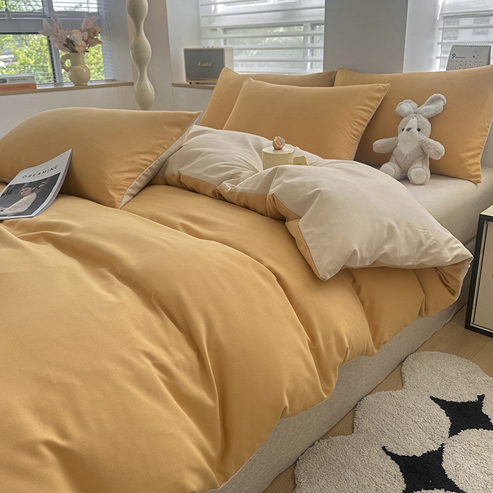 91家纺网 家纺一手货源 找家纺 优纤家纺 2025新款简约亲肤四件套床单床笠学生三件套-纯色混搭系列 炭烤起司