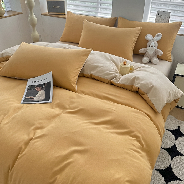 91家纺网 家纺一手货源 找家纺 优纤家纺 2025新款简约亲肤四件套床单床笠学生三件套-纯色混搭系列 炭烤起司