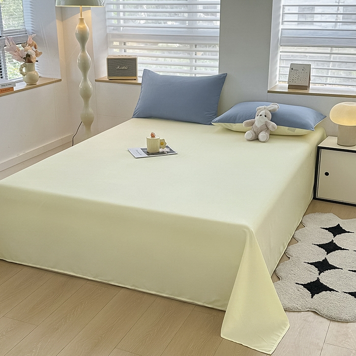 91家纺网 家纺一手货源 找家纺 优纤家纺 2025新款简约亲肤四件套床单床笠学生三件套-纯色混搭系列 天蓝芝士