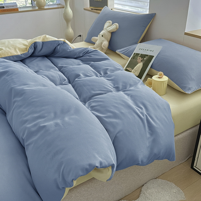 优纤家纺 2025新款简约亲肤四件套床单床笠学生三件套-纯色混搭系列 天蓝芝士