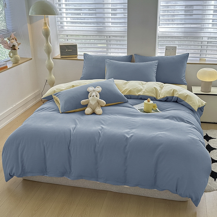 91家纺网 家纺一手货源 找家纺 优纤家纺 2025新款简约亲肤四件套床单床笠学生三件套-纯色混搭系列 天蓝芝士