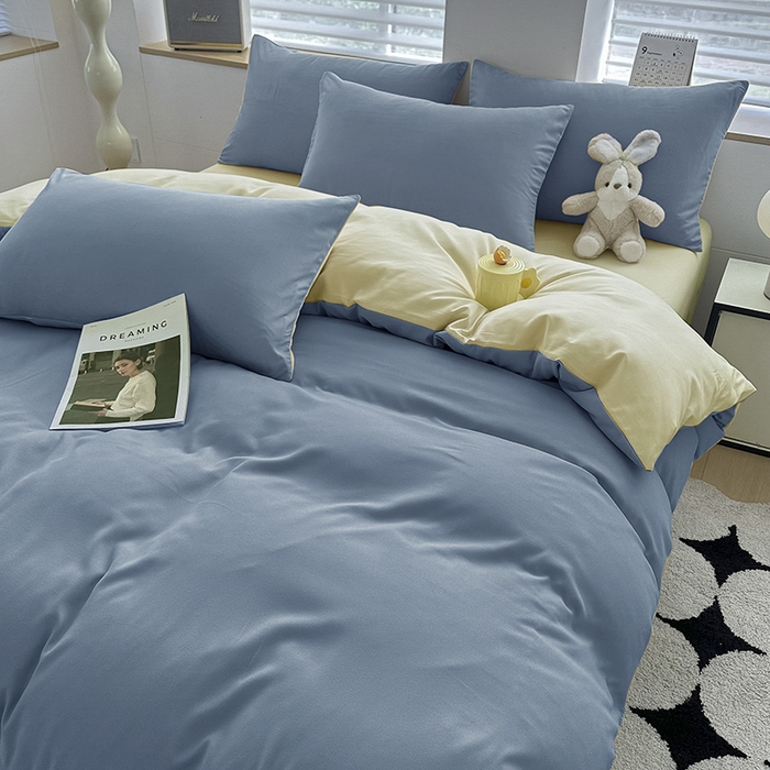 91家纺网 家纺一手货源 找家纺 优纤家纺 2025新款简约亲肤四件套床单床笠学生三件套-纯色混搭系列 天蓝芝士