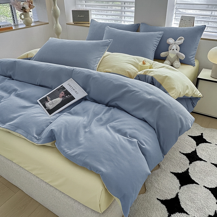 91家纺网 家纺一手货源 找家纺 优纤家纺 2025新款简约亲肤四件套床单床笠学生三件套-纯色混搭系列 天蓝芝士