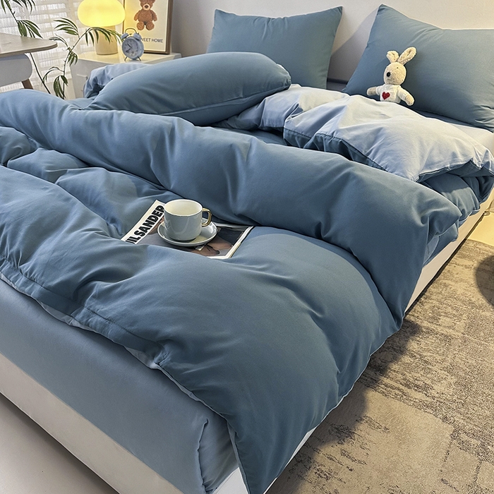 91家纺网 家纺一手货源 找家纺 优纤家纺 2025新款简约亲肤四件套床单床笠学生三件套-纯色混搭系列 蔚蓝浅蓝