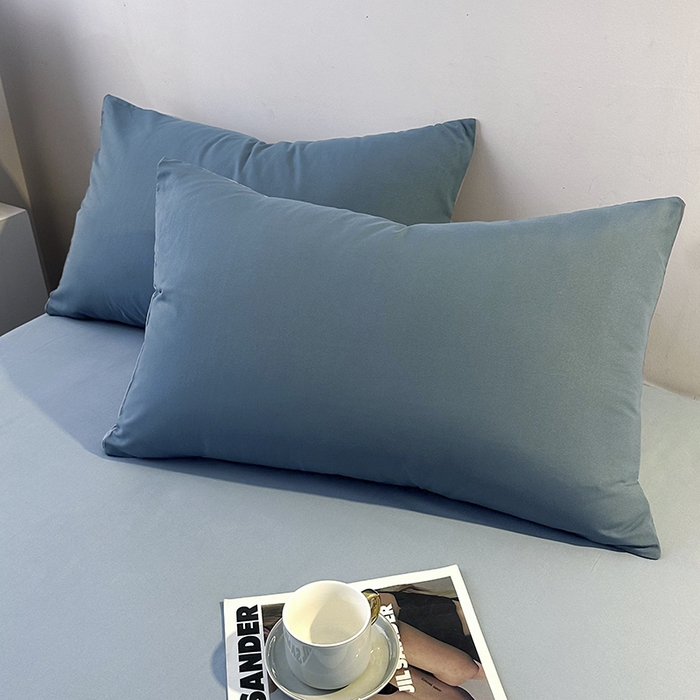 91家纺网 家纺一手货源 找家纺 优纤家纺 2025新款简约亲肤四件套床单床笠学生三件套-纯色混搭系列 蔚蓝浅蓝