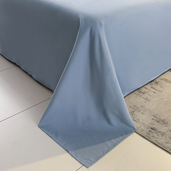 91家纺网 家纺一手货源 找家纺 优纤家纺 2025新款简约亲肤四件套床单床笠学生三件套-纯色混搭系列 蔚蓝浅蓝