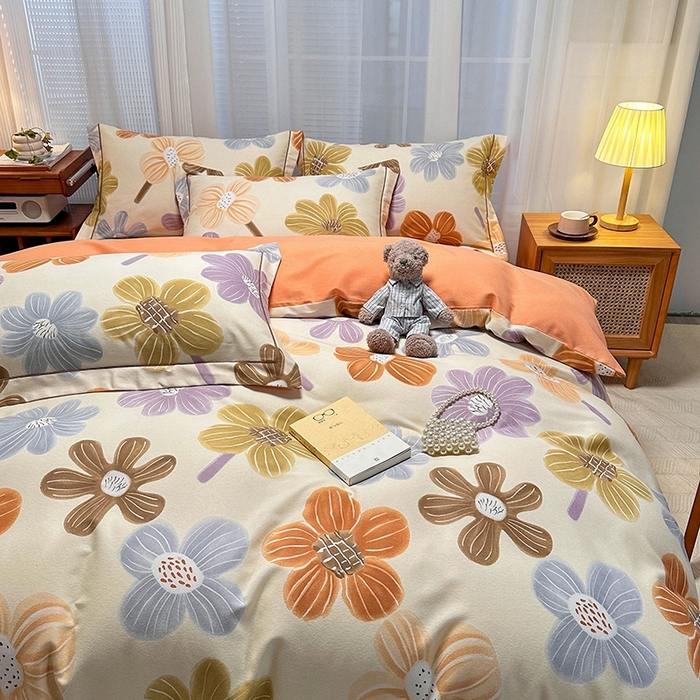 91家纺网 家纺一手货源 找家纺 卡普家居 2025新款全棉纯棉磨毛加厚四件套系列-四件套 花颜朵朵